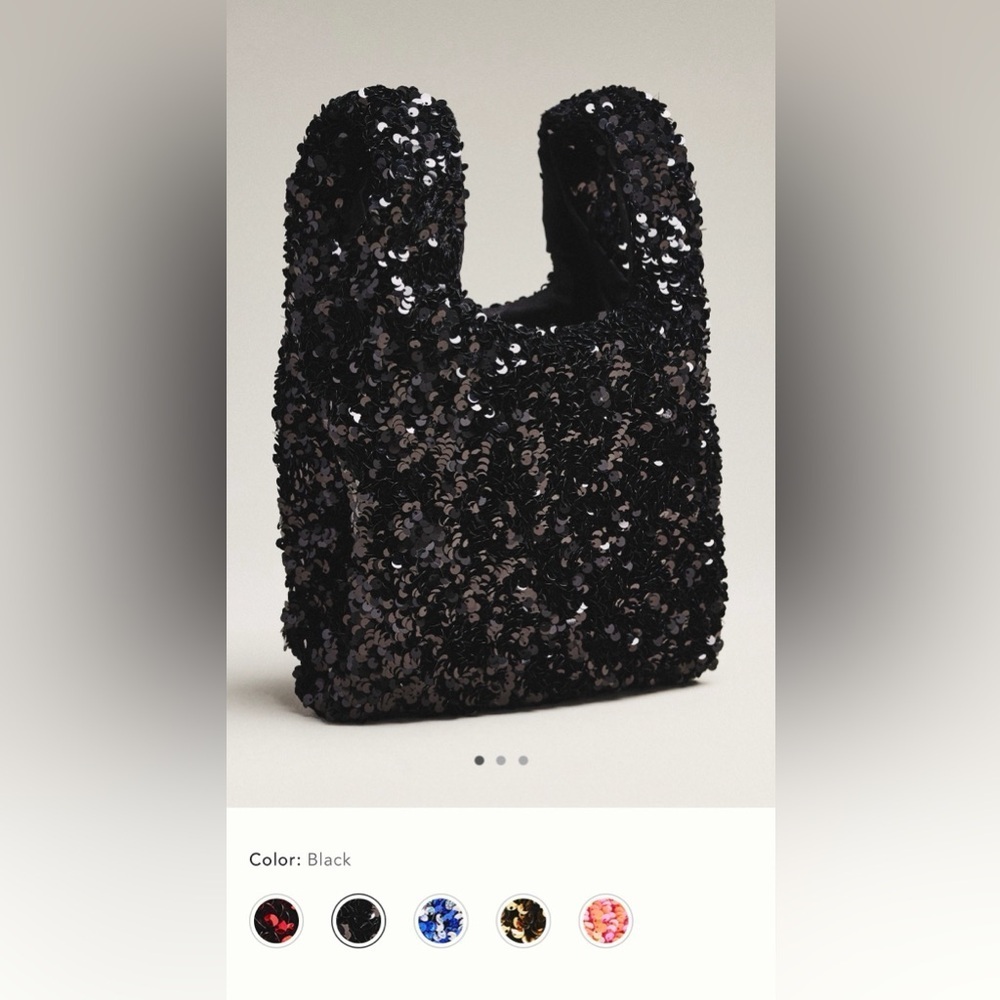 NWT new Anthropologie paillette sequin handle bag tote Black dressy purse